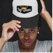 Tap Queen Foam Trucker Hat – Black & White with Gold Crown Accent